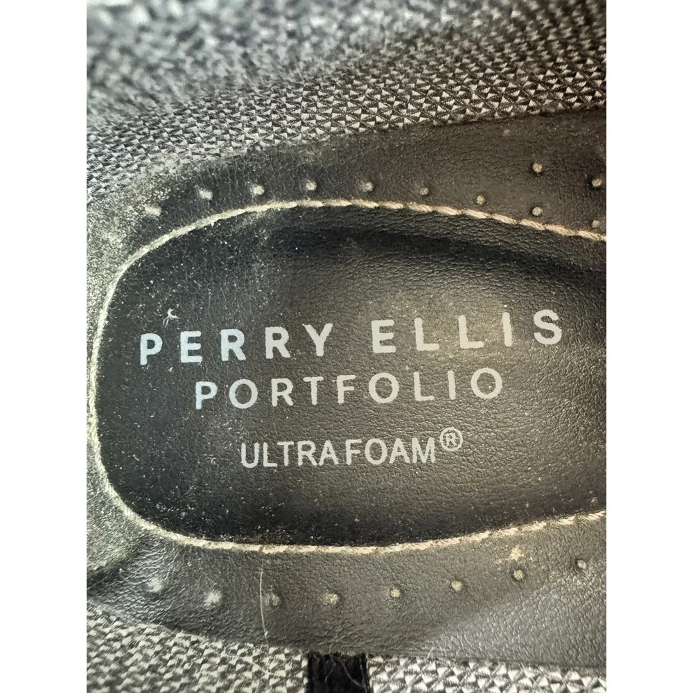 Perry Ellis Clipper RB Loafers Mens 10 Black Good Square Toe Bit Detail Slip On